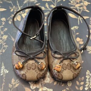 Gucci Brown Patterned Baby Ballet Shoes